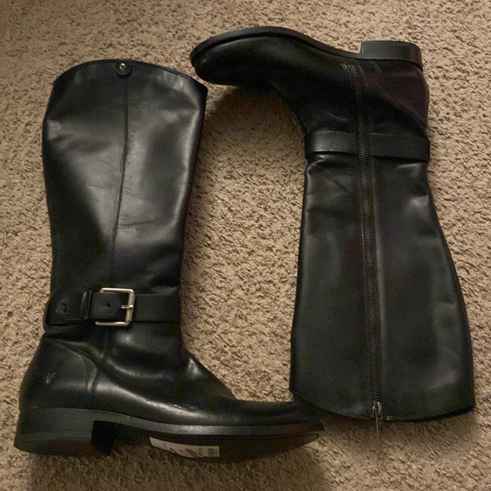 Frye Melissa Strap Belt tall boots in black Size 7.5